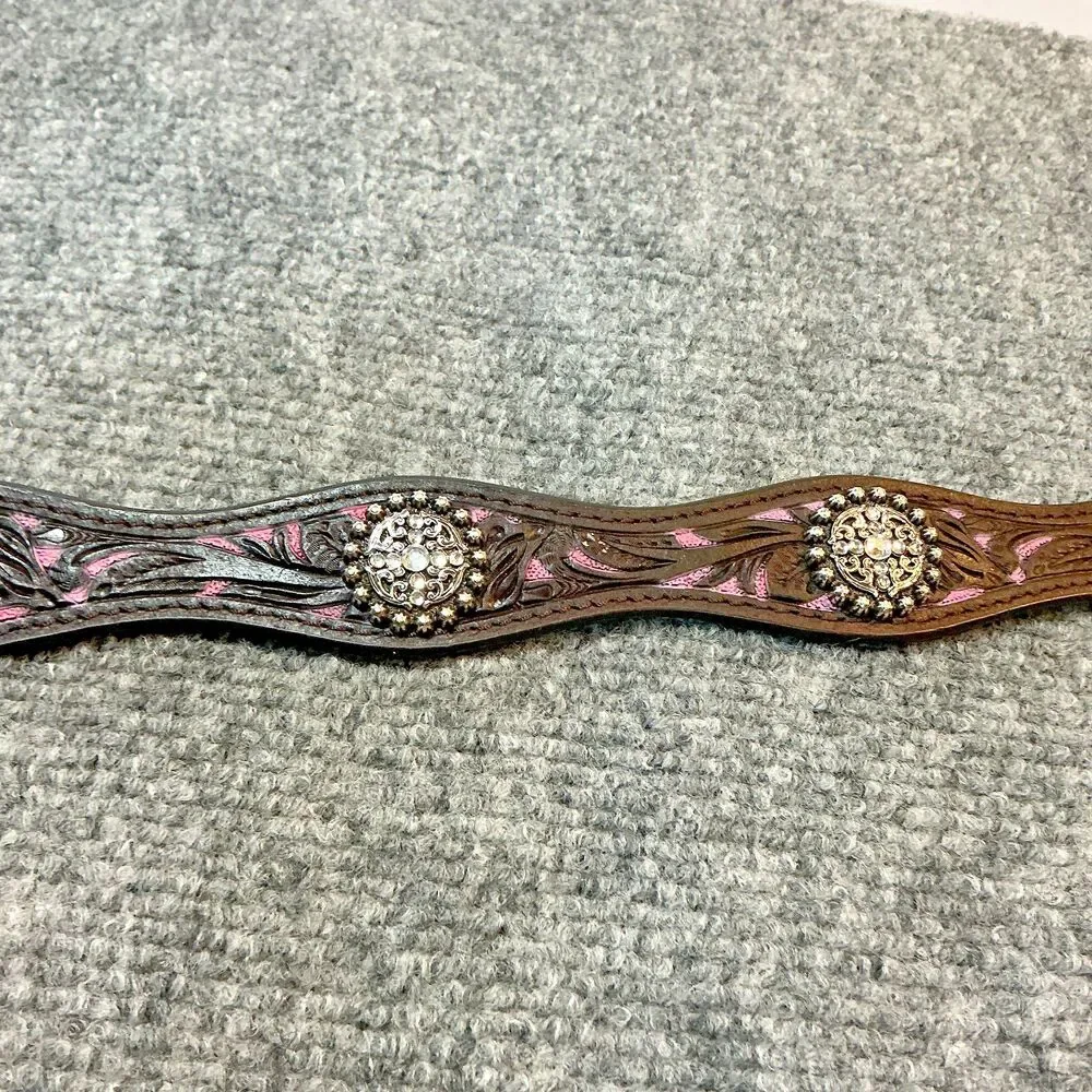 Western Ariat Girls Floral Brown & Pink Leather Belt Style A1301802 Size 30
